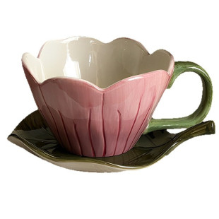 Tulip Flower Ceramic Coffee Cup and Saucer - Pink