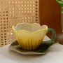 Tulip Flower Ceramic Coffee Cup and Saucer - Yellow