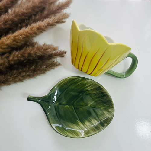 Tulip Flower Ceramic Coffee Cup and Saucer - Yellow