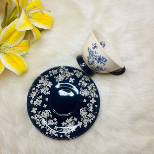 Vintage Blue & White Porcelain Coffee Cup & Saucer