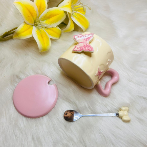 Butterfly Ceramic Mug with Lid & Spoon