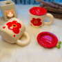 Creative Danish Flower Ceramic Mug with Lid - Red