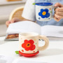 Creative Danish Flower Ceramic Mug with Lid - Red