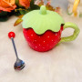 Embossed Strawberry Ceramic Mug – Bright Red Gift Set