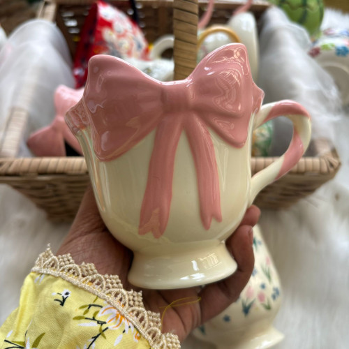 Girly Heart Bow Mug - White