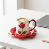 Rose Motif Ceramic Coffee Mug and Saucer