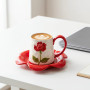 Rose Motif Ceramic Coffee Mug and Saucer