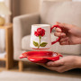 Rose Motif Ceramic Coffee Mug and Saucer