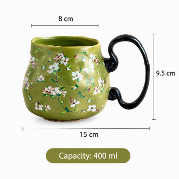 Spring Blossoms Retro Handmade Ceramic Mug – 400 ml