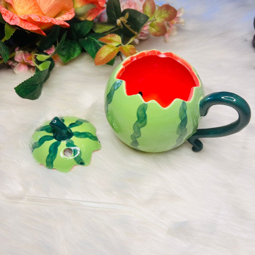 Cute Watermelon Ceramic Sippy Cup Mug