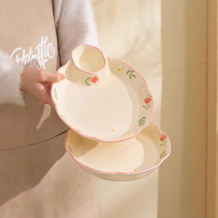 Flower Print Dumpling Plate - 9.5-inch