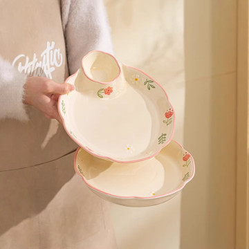 Flower Print Dumpling Plate - 9.5-inch