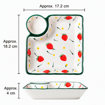 Japanese-Style Hand-painted Ceramic Dumpling Plate - Strawberry