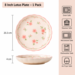 Peach Blossom Ceramic Plate - 8 Inch