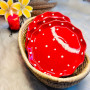 Wave Shaped Ceramic Deep Plate - Red with White Dot