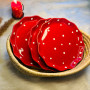 Wave Shaped Ceramic Deep Plate - Red with White Dot